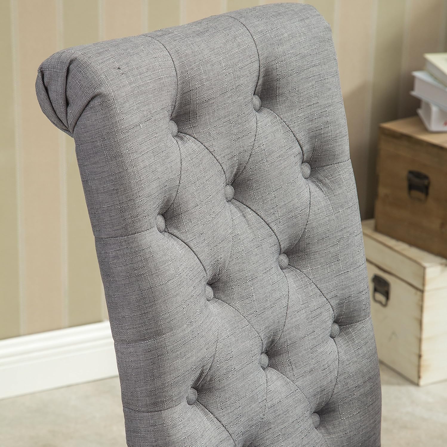 Roundhill Furniture Habit Solid Wood Tufted Parsons Dining Chair (Set of 2), Tan