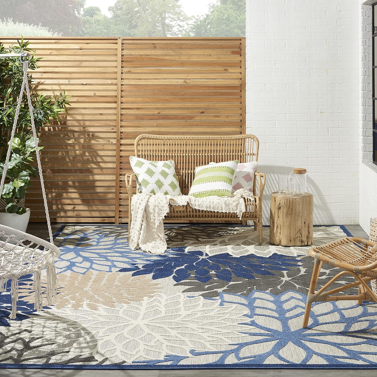 Nourison Home Aloha Indoor/Outdoor Black White 2'8" x 4' Area Rug, Tropical, Botanical, Easy Cleaning, Non Shedding, Bed Room, Living Room