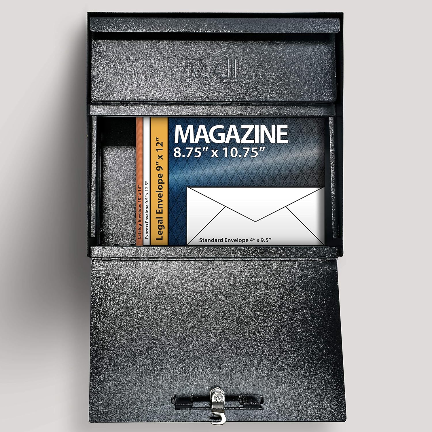 Mail Boss 7162 Metro, Black High Capacity Wall Mounted Locking Security Mailbox, Medium | Anti-pry locking door