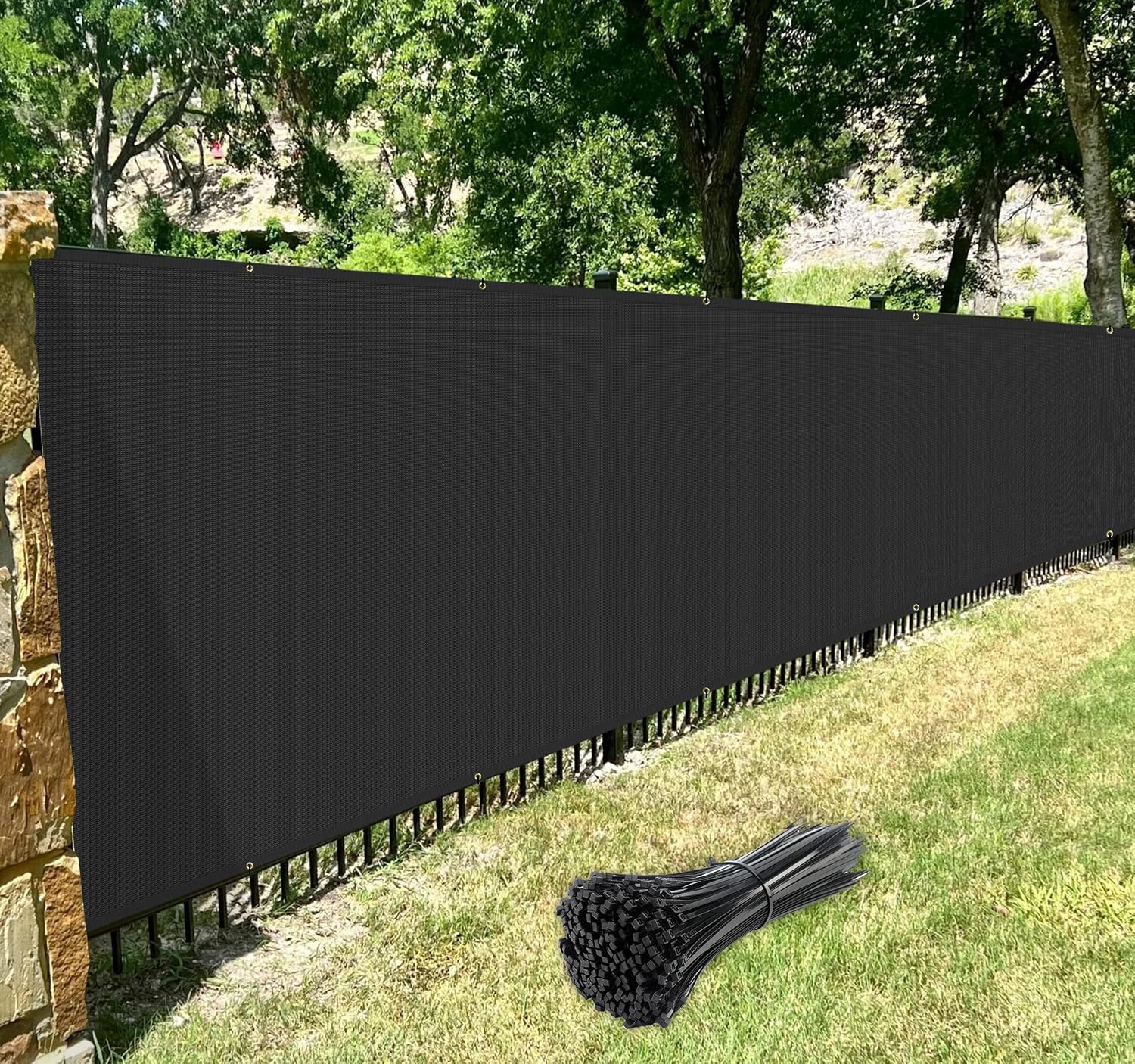 Windscreen4less Privacy Fence Screen 6' x 12' Heavy Duty Windscreen Fencing Mesh Fabric Shade Net Cover for Outdoor Wall Garden Yard Pool Deck, Black
