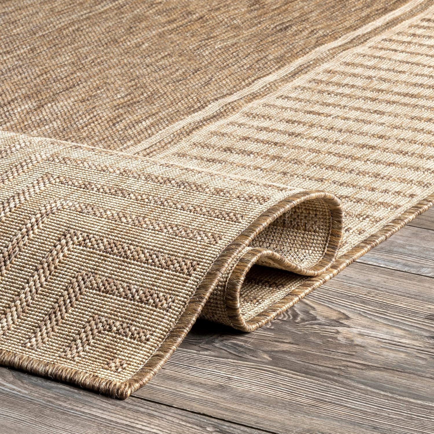 nuLOOM Asha Light Brown Bordered Indoor/Outdoor Area Rug, 4' x 5'