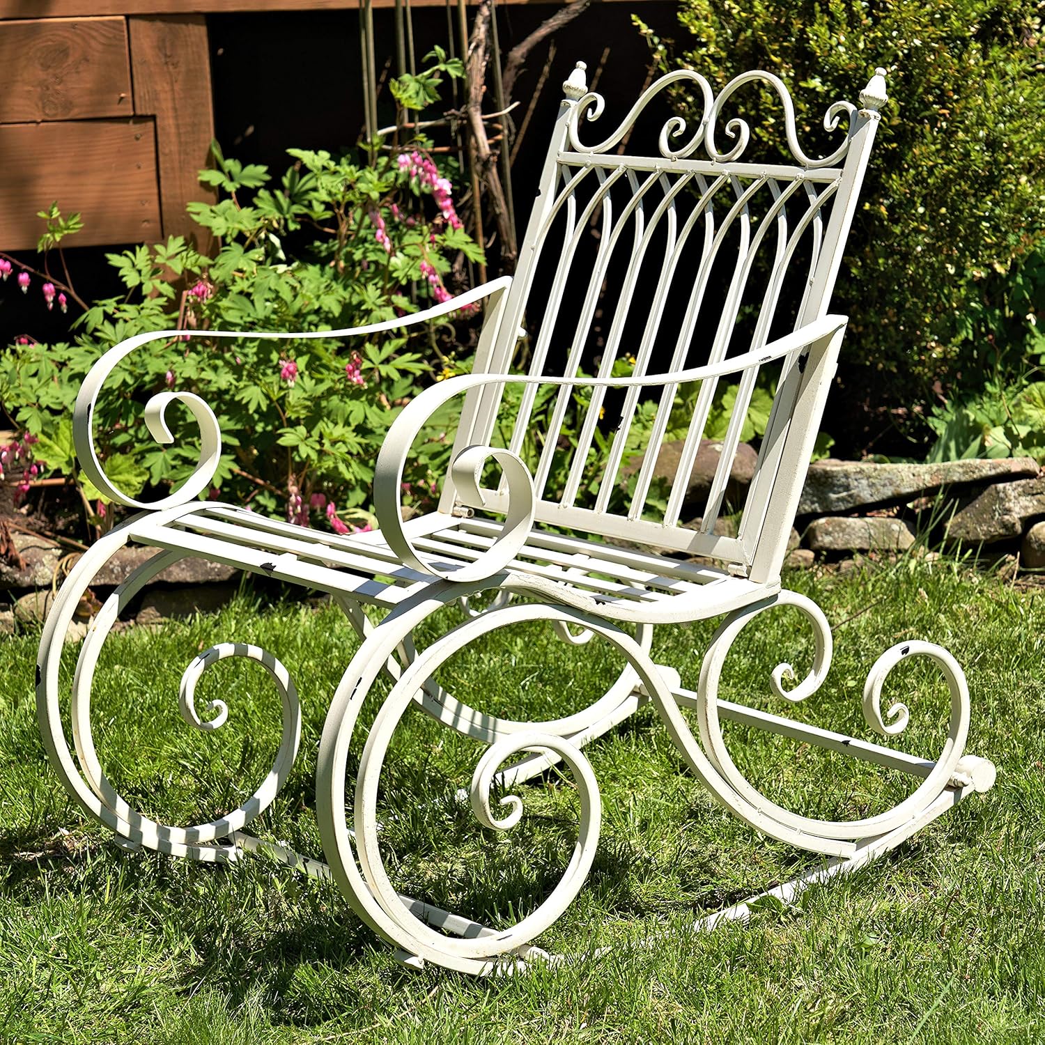 Zaer Ltd. Outdoor Metal Rocking Arm Chair (Arm Chair, Antique White)