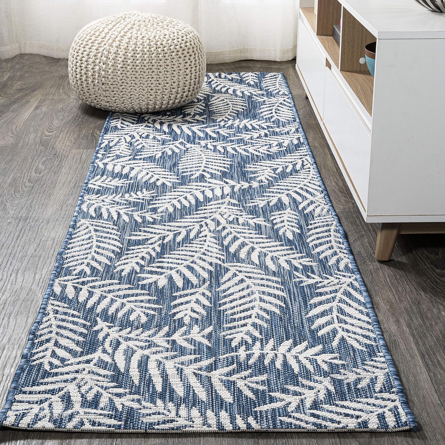 JONATHAN Y Palm Frond Indoor Outdoor Area Rug 3X5 Navy/Ivory, Nevis for Backyard, Patio, Porch, Easy-Cleaning, High Traffic, Pet-Friendly