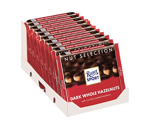 Ritter Sport Chocolate Bars with Nuts (Dark Chocolate with Hazelnuts, 3.5 Ounce (Pack of 10))