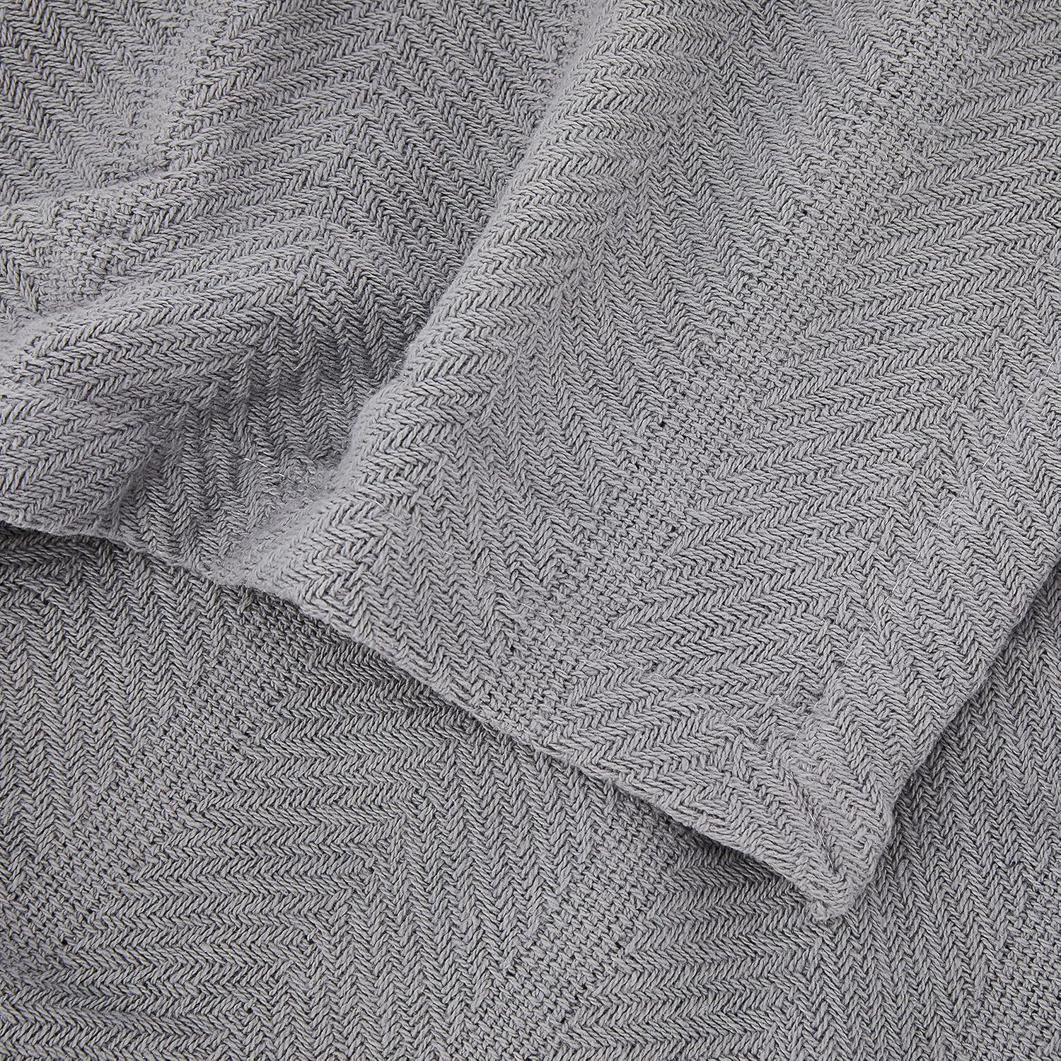 Eddie Bauer - Queen Size Blanket, 100% Soft Cotton Bed Blanket for Year Round Comfort, Throw Blanket for Couch or Bed (Herringbone Blue Stripe)