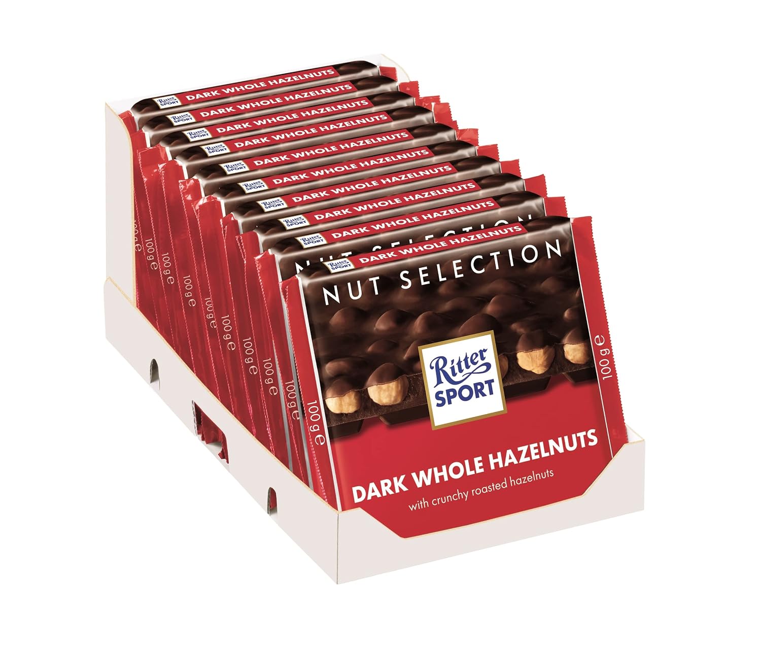 Ritter Sport Chocolate Bars with Nuts (Dark Chocolate with Hazelnuts, 3.5 Ounce (Pack of 10))