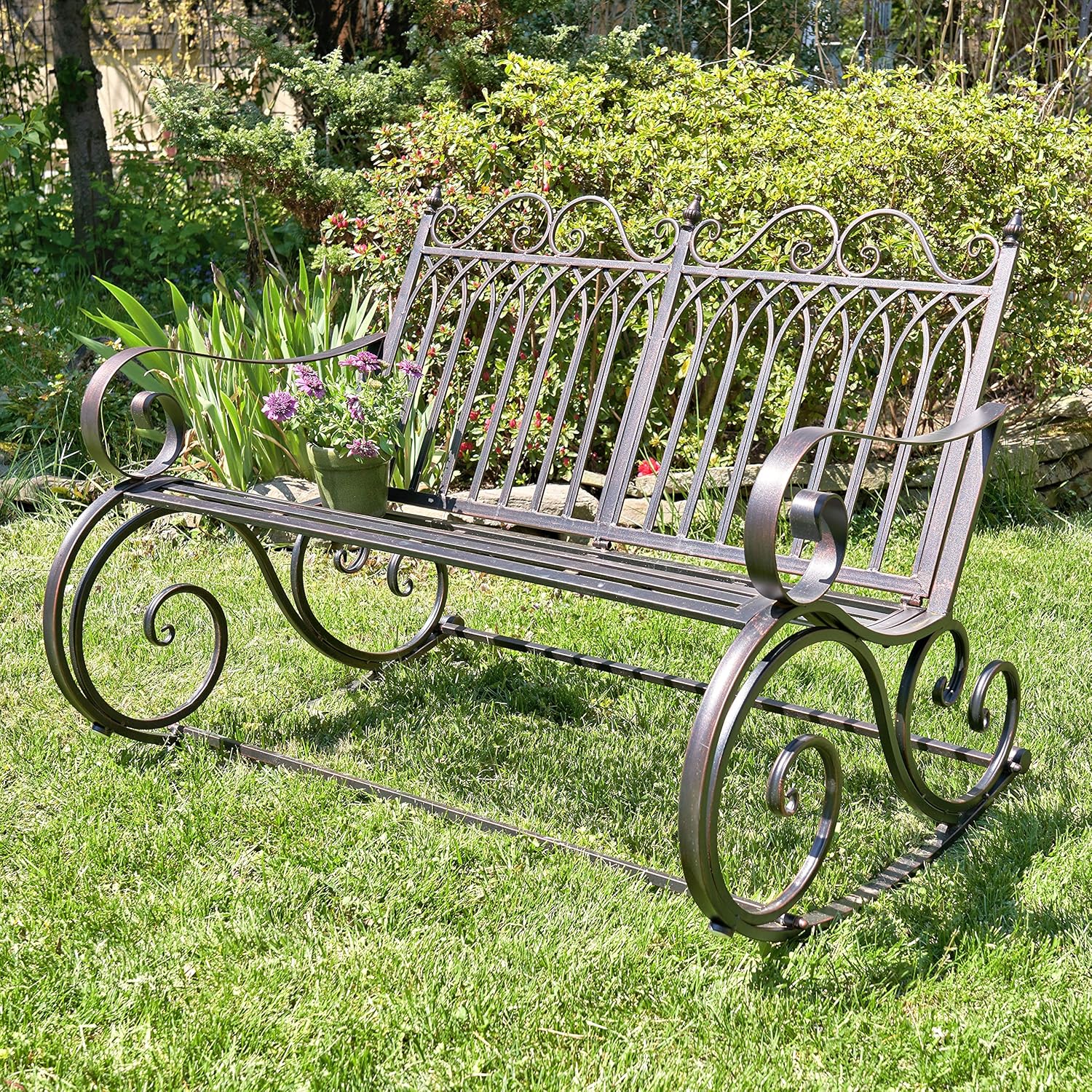 Zaer Ltd. Outdoor Metal Rocking Arm Chair (Arm Chair, Antique White)