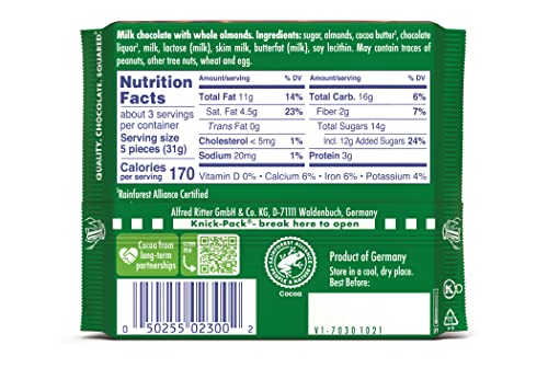 Ritter Sport Chocolate Bars with Nuts (Dark Chocolate with Hazelnuts, 3.5 Ounce (Pack of 10))