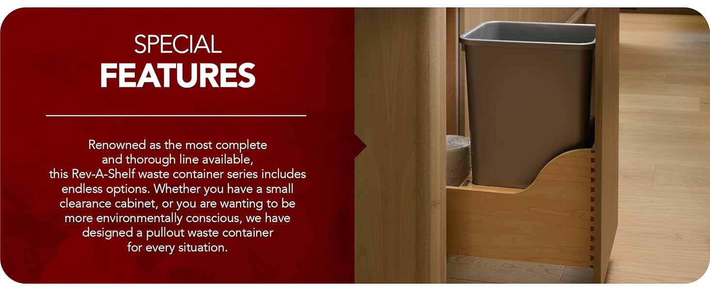 Rev-A-Shelf Single Pullout Trash Can 50 Qt w/ Soft-Close Slides, 4WCSC-1550DM-1