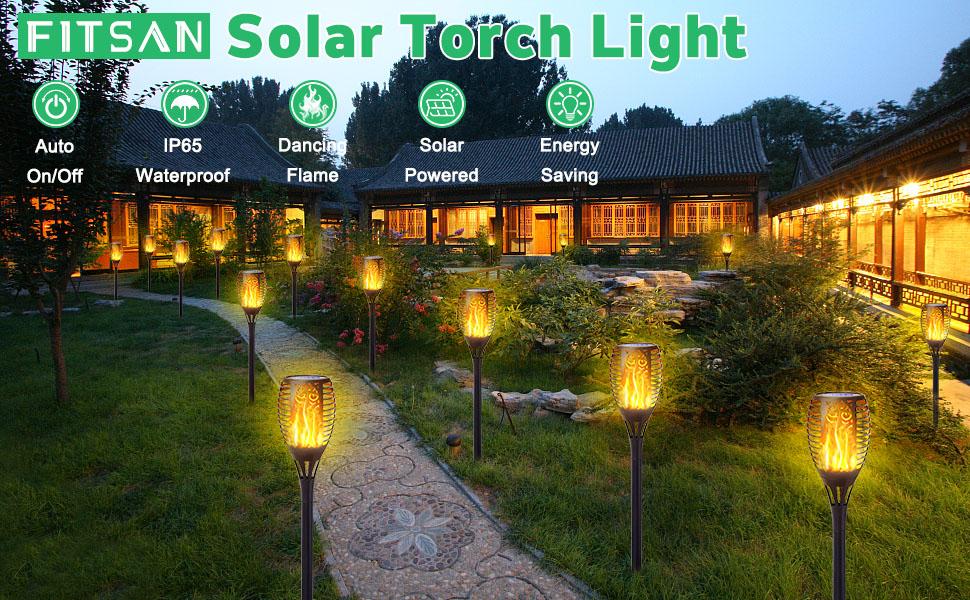 solar torch light with flickering flame