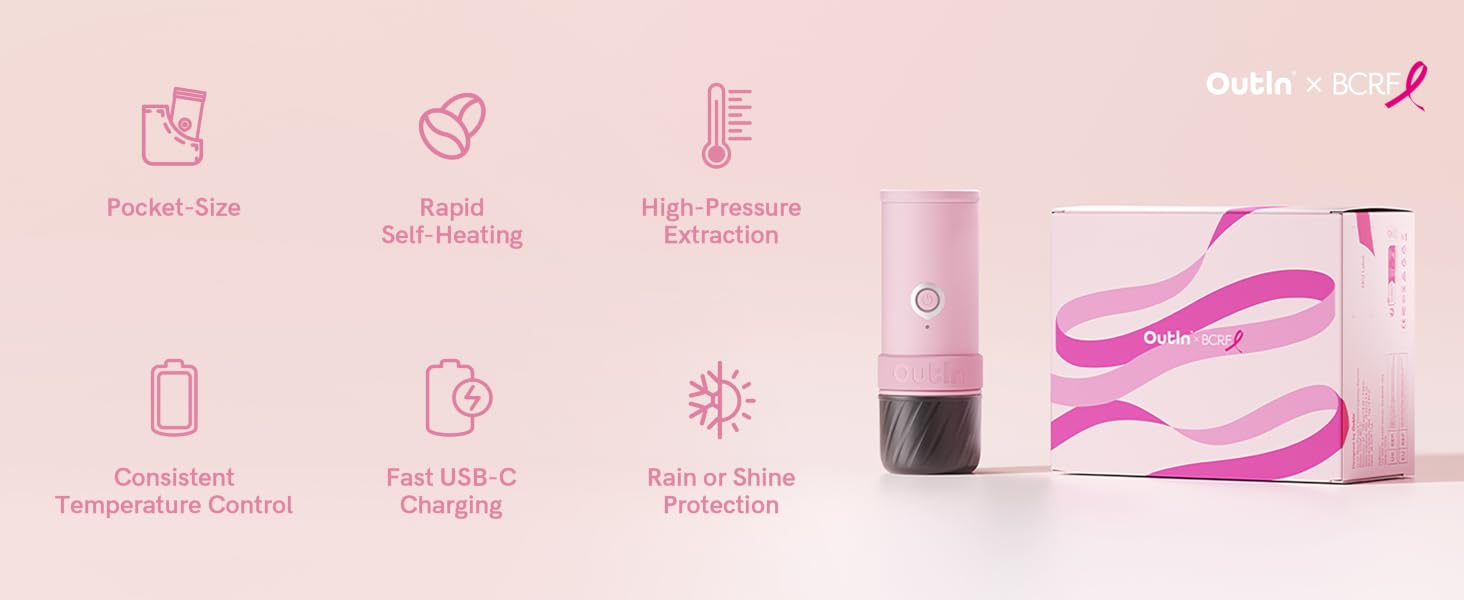 Pink-tinted product interface showing icon set with simple line drawings representing different features or functions.