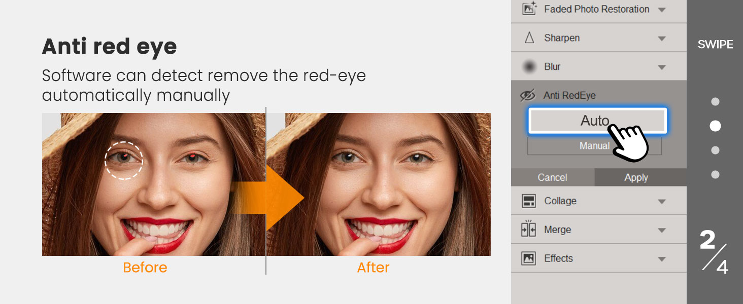 software can detect and remove the red-eye automatically or manually.