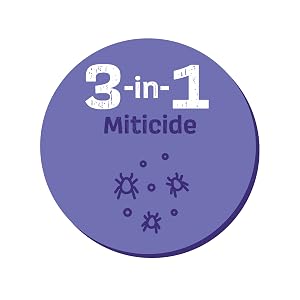 circle icon with mite illustration with headline four in one miticide
