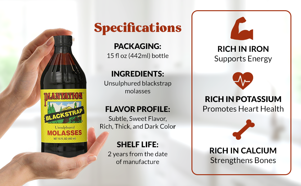 Plantation Organic Blackstrap Molasses, 15 oz
