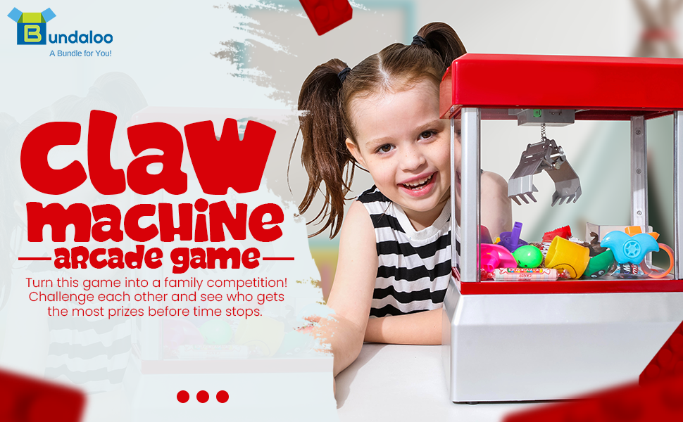 showing the bundaloo claw machine with a girl playing