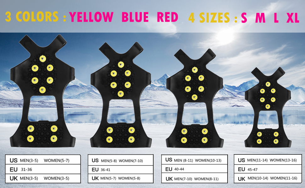 Ice Grippers Traction Cleats Shoes and Boots Rubber Snow Shoe Spikes Crampons