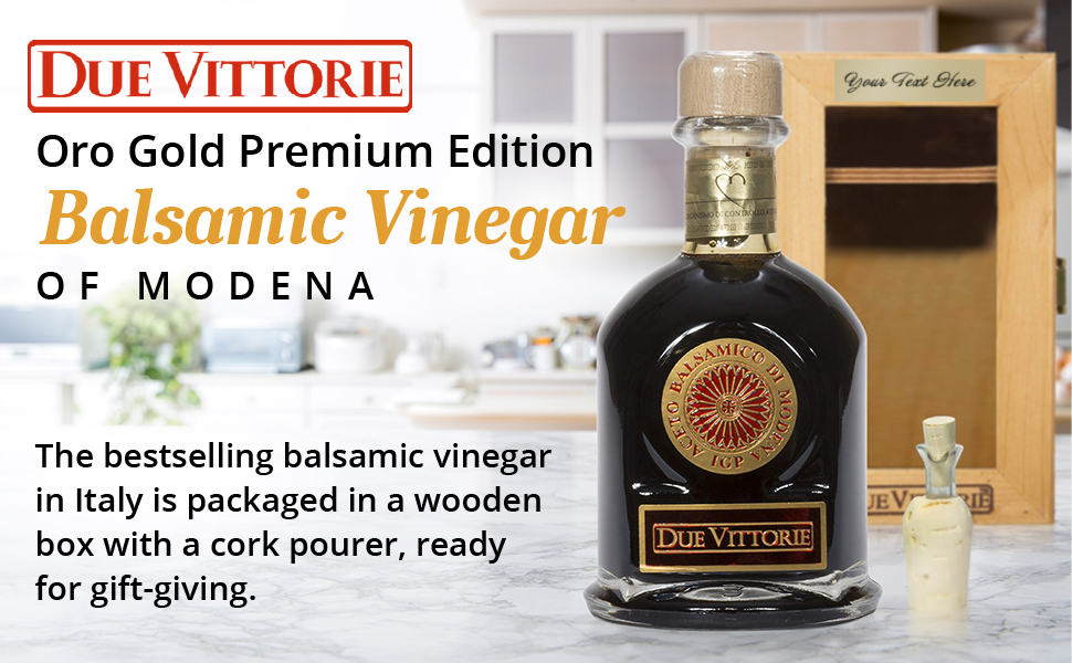Due Vittorie Oro Gold Balsamic Vinegar Gift Set With Cork Pourer and Gift Box Aged Balsamic Vinegar