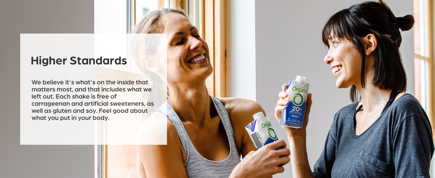 higher standards. women drinking shakes in yoga studio