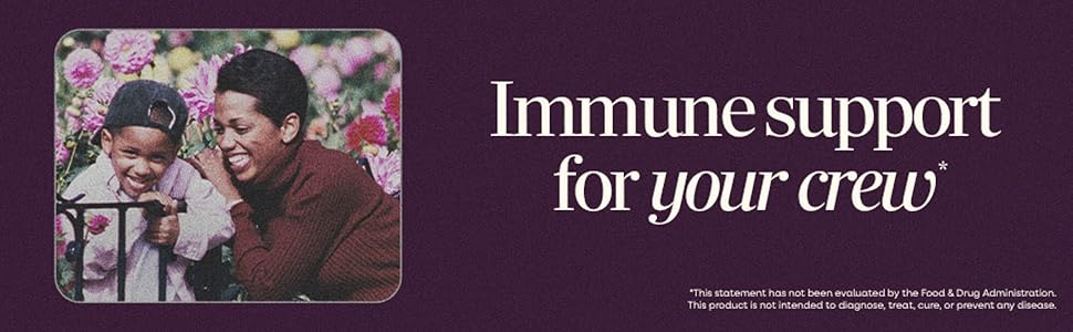 Two purple Sambucus gummies surround text
