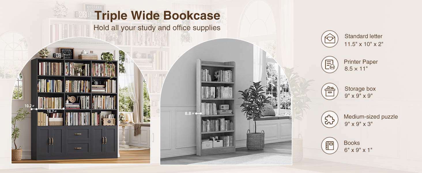Triple Wide Bookshelf and Bookcase