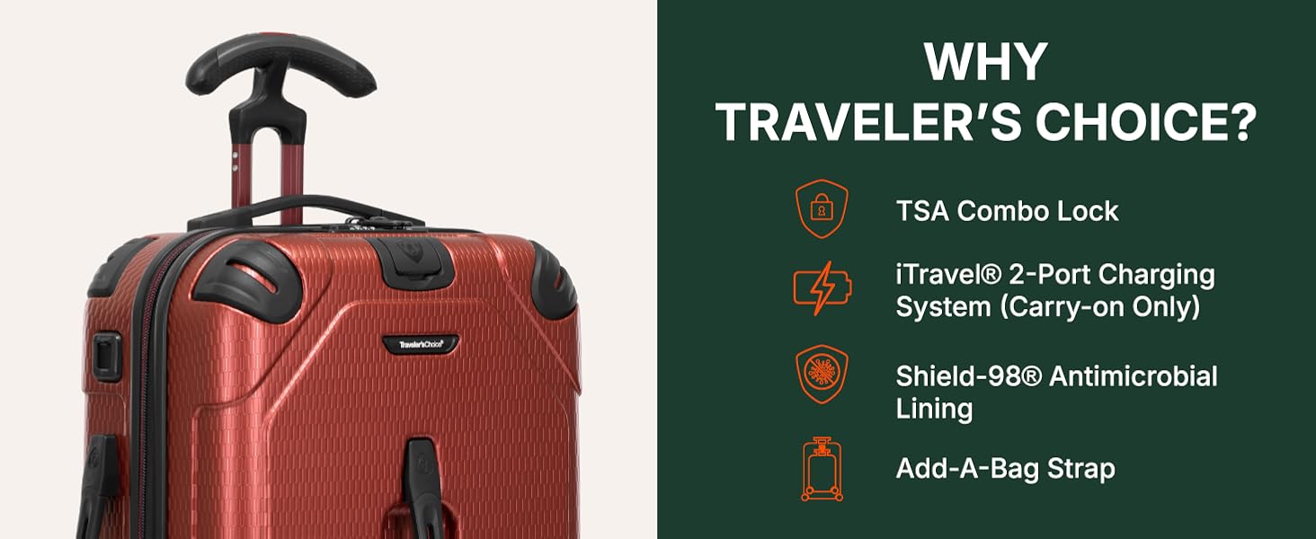 Why Traveler&amp;#39;s Choice, TSA Combo Lock, USB Charging, Shield-98, Add-a-bag strap