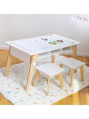 wildkin white wooden arts and crafts table kids toddlers stools organization playroom storage