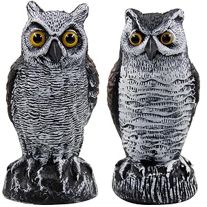 Hausse 2 Pack Fake Horned Owl Bird Scarecrow Decoy