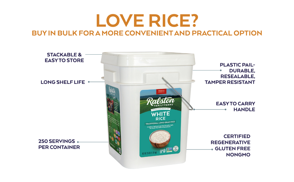 Bulk, Traditional White Rice highlight with bullet points showcasing some benefits.
