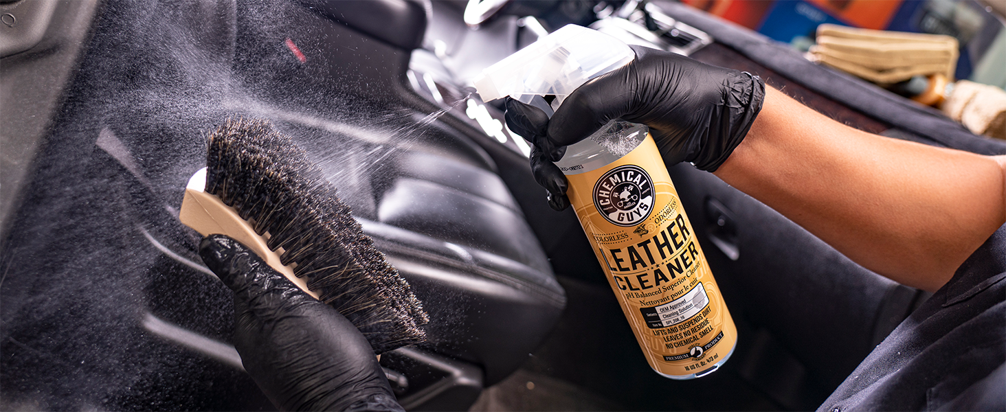 Deep cleaning leather conditioner set for cars, furniture, and leather apparel maintenance.
