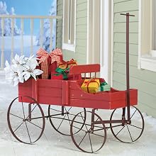 Red wooden wagon winter