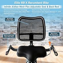 3G Cardio Elite RB Recumbent Bike Infinite Airflow Mesh Flex Adjustable Seat Back and Rest