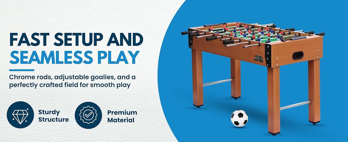Sturdy foosball table structure with premium MDF playing surface