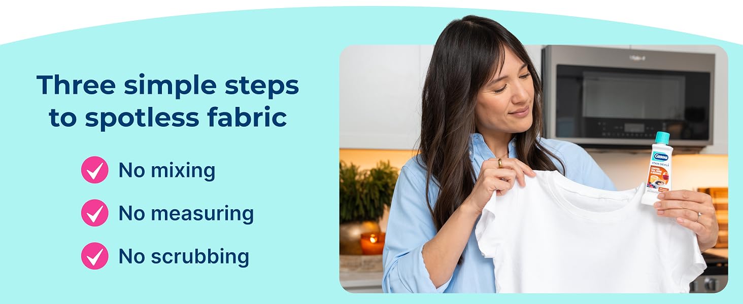 Carbona stain remover system with no mixing, measuring, or scrubbing for easy stain treatment