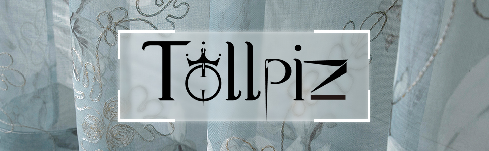 Tollpiz floral sheer tier curtains flower print vine embroidery tier curtain