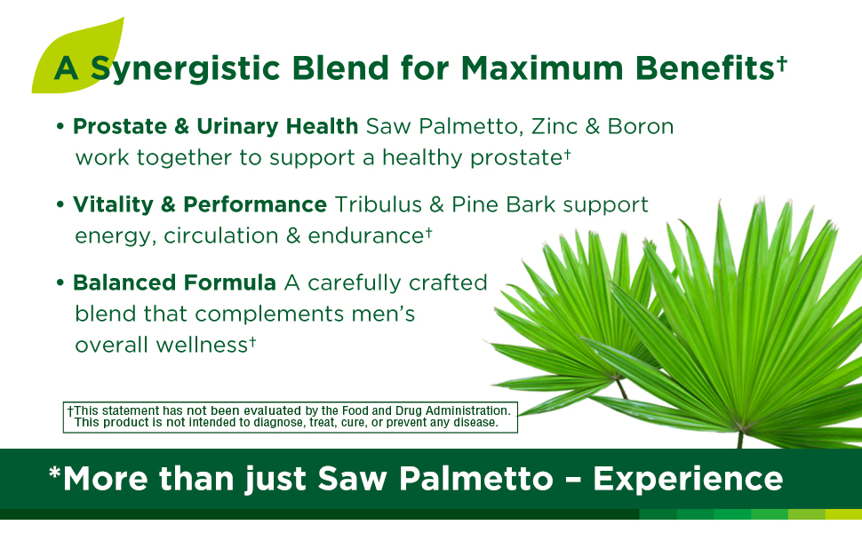Saw Palmetto Supplement Complex Zinc Tribulus Boron Mens Health Vitality Wellness