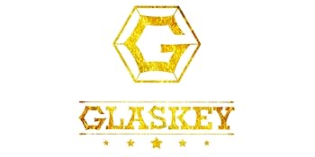 Golden hexagonal logo with the letter 'G' inside. Below, the word 'GLASKEY' in gold lettering, with five gold stars underneath.