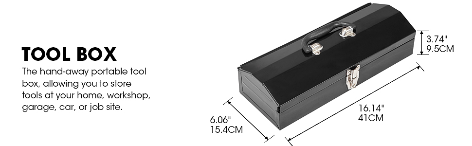 Torin 16" Hip Roof Style Portable Steel Tool Box with Metal Latch Closure, Black