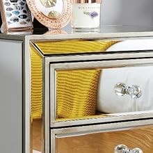 close up of mirrored drawer on murano bedside table