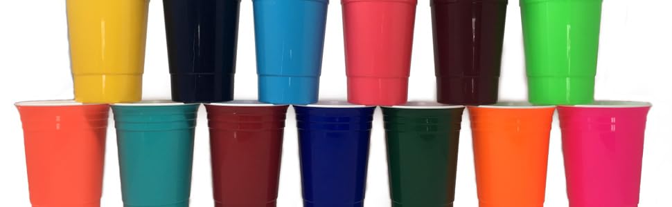 Reusable party cup colors yellow black maroon blue turquoise pink neon green blue navy aqua orange