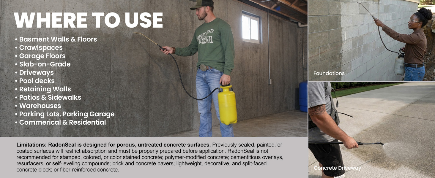 Where To Use and Not Use RadonSeal Concrete Sealer