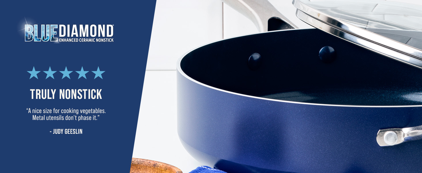 BlueDiamond, Ceramic Nonstick, PFAS-Free, Non-Toxic, Cookware, Saute Pan, Classic