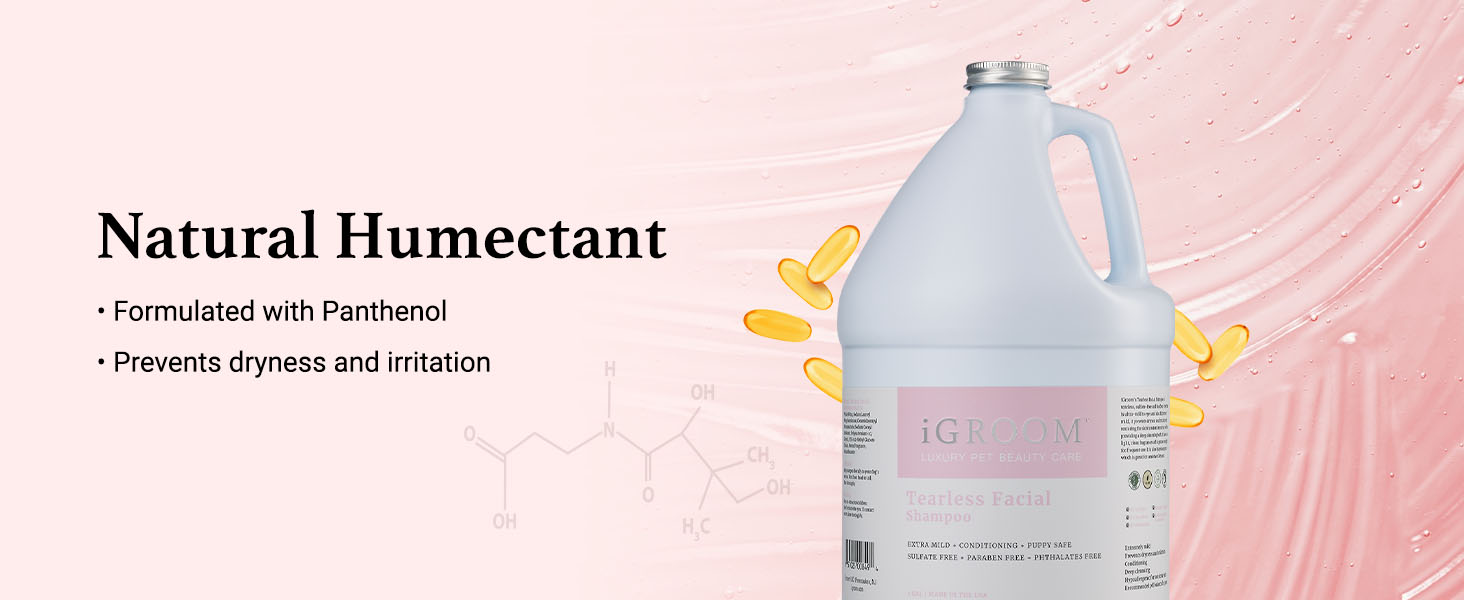 iGroom Tearless Facial Shampoo is formulated with Panthenol, a natural humectant to stop dryness