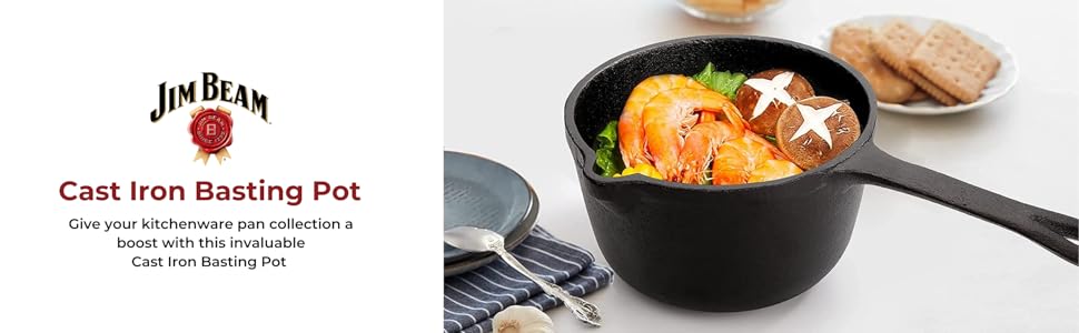 basting pot; cast iron pot; cast iron basting pot; pre seasoned basting pot; cast iron saucepan;