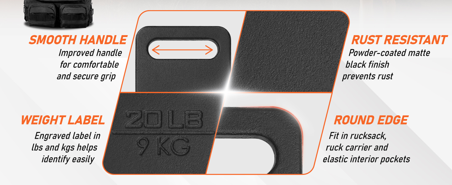 The 20lb ruck weight are a versatile option for adding resistance to various exercises