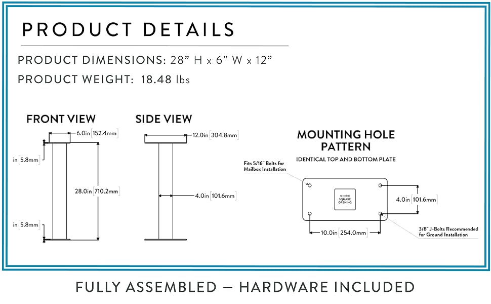 Product details, dimensions, weight, fully assembled, hardware included