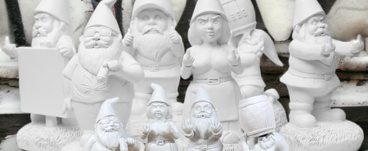 Gnometastic Gnude Gnomes - Group photo unpainted gnomes - mini and standard size