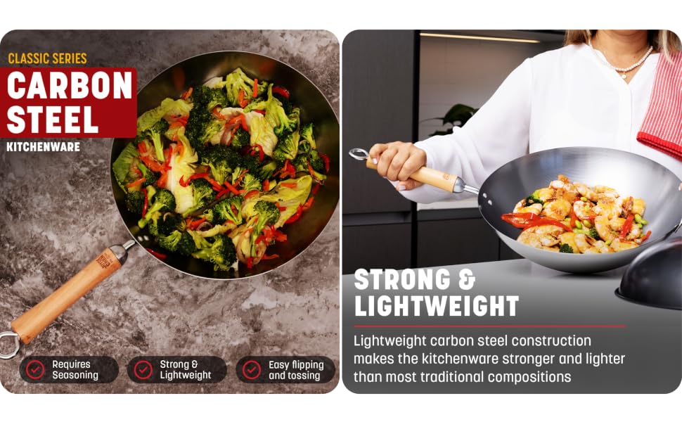 Classic Carbon Steel Kitchenware - Stronger and lighter weight than most traditional compositions