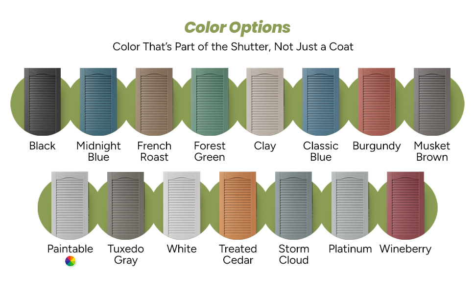 Builder's Edge Color Options for Vinyl Shutters