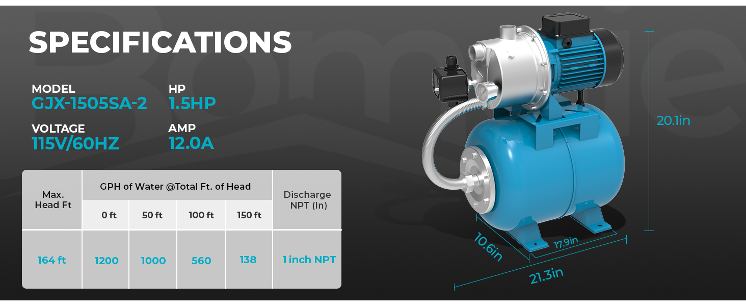 BOMGIE 1.5HP Shallow Well Pump with Pressure Tank
