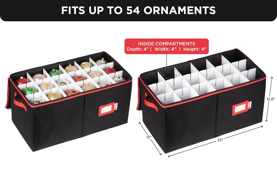 adjustable compartments for Christmas decorations and ornaments